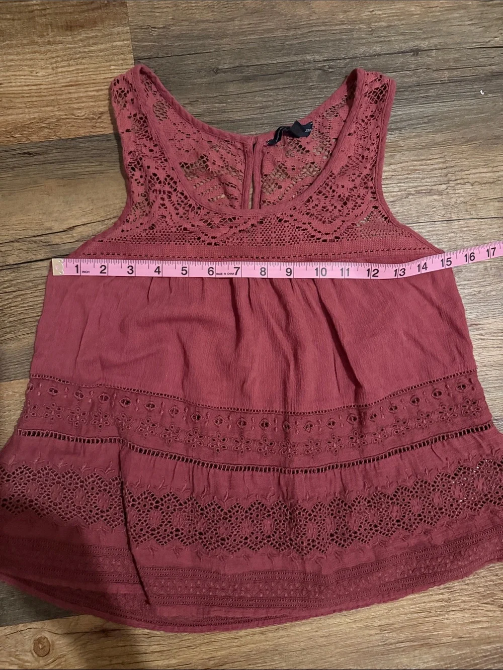 American Eagle Outfitters Burgundy Crochet Lace Boho Babydoll Tank Top